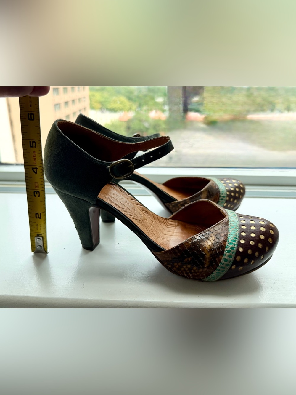 Chie Mihara Ankle Strap Platform Heels in Brown, Grey and Green - Picture 11 of 11